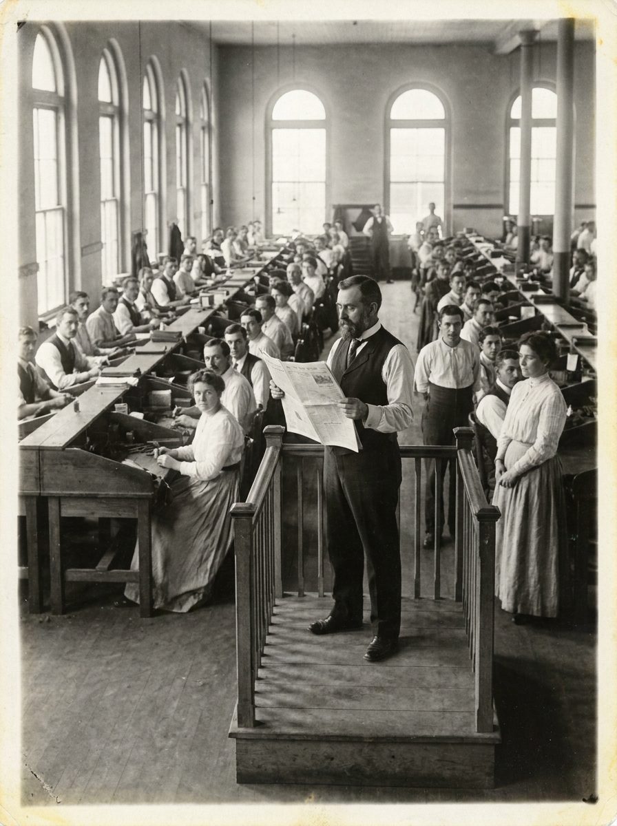 A lector reads to cigar rollers in Ybor City, circa 1920